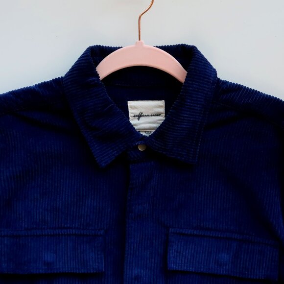 American Eagle Blue Corduroy Oversized Button Up Long Sleeve Trucker Shirt M - Picture 3 of 7